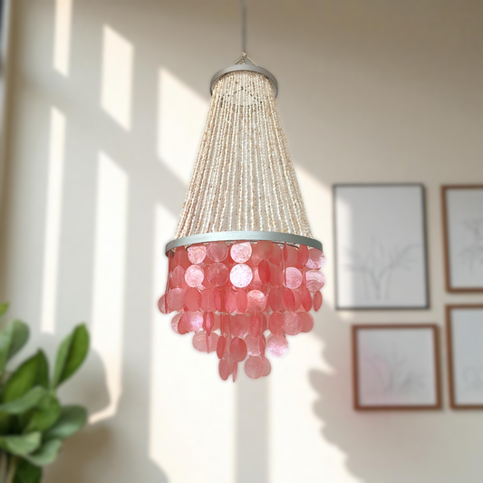 Pink Capiz Chandelier, Capiz Lamp Shade