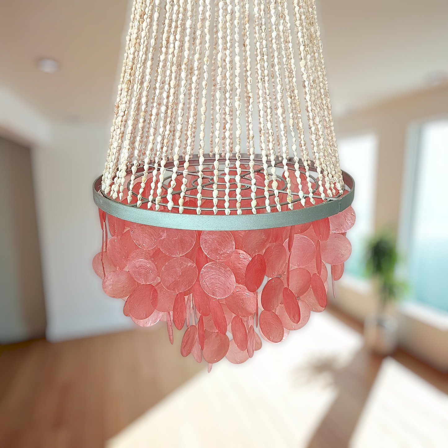 Pink Capiz Chandelier, Capiz Lamp Shade