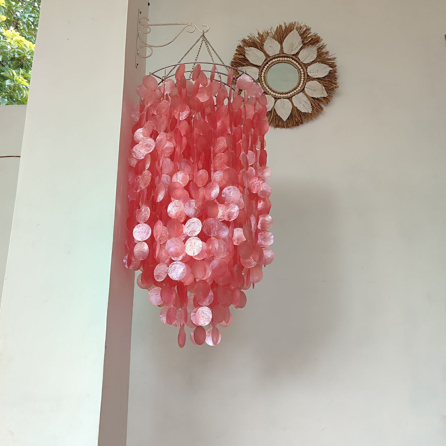 Pink Capiz Shell Chandelier, Pink Capiz Wind Chime