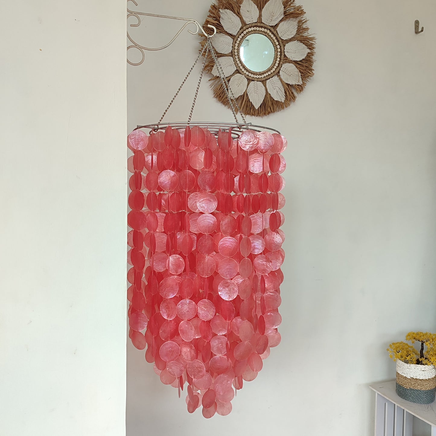 Pink Capiz Shell Chandelier, Pink Capiz Wind Chime