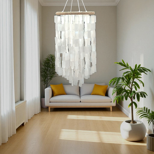 Square Capiz Shell Lamp Shade, Capiz Wind Chime