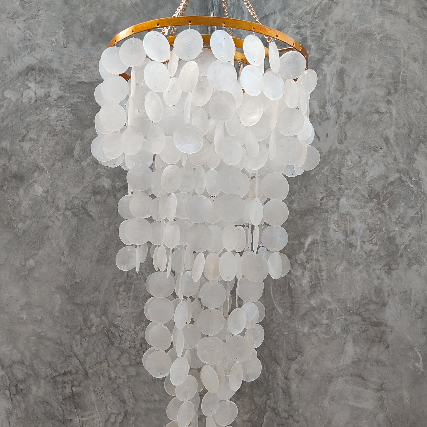 White Capiz Shell Chandelier with Gold Metal Frame