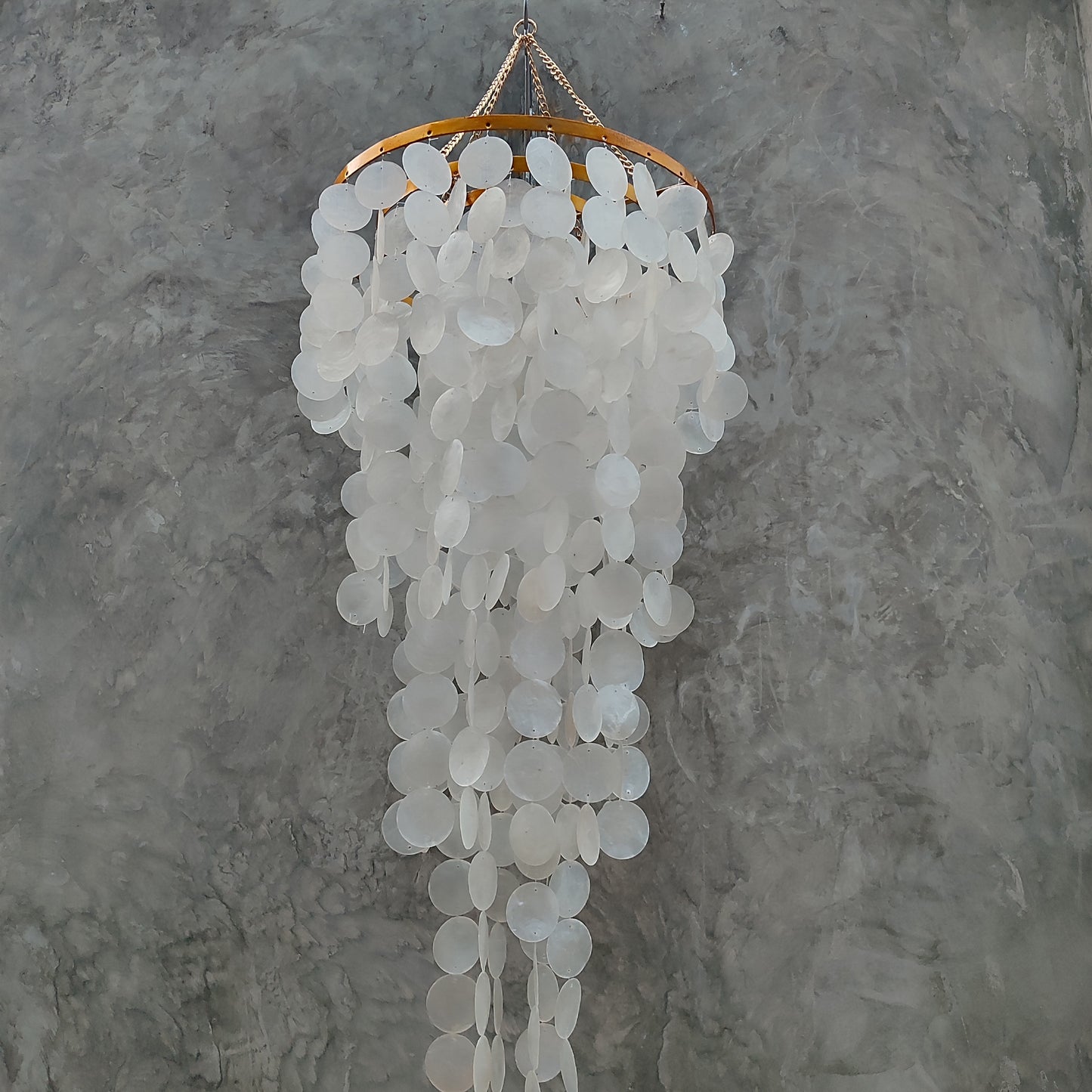 White Capiz Shell Chandelier with Gold Metal Frame