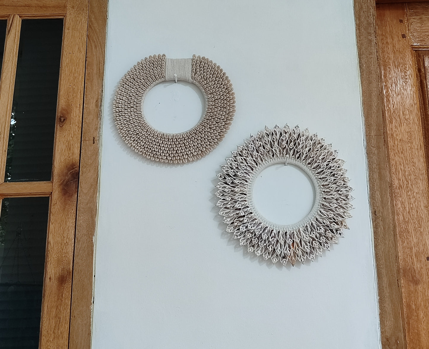 Set of 2 Sea Shell wall Decor, Papua Necklace: Coastal Bohemian Wall Art