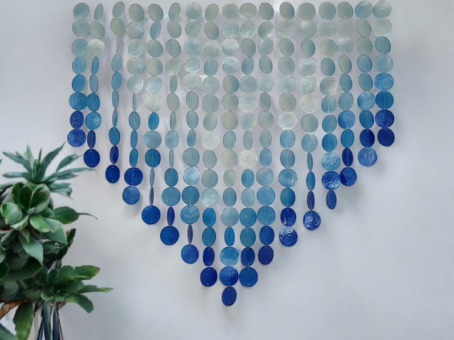 Ombre Blue Capiz Wall Decor: Boho Wall Art - Shell curtain for window or Door