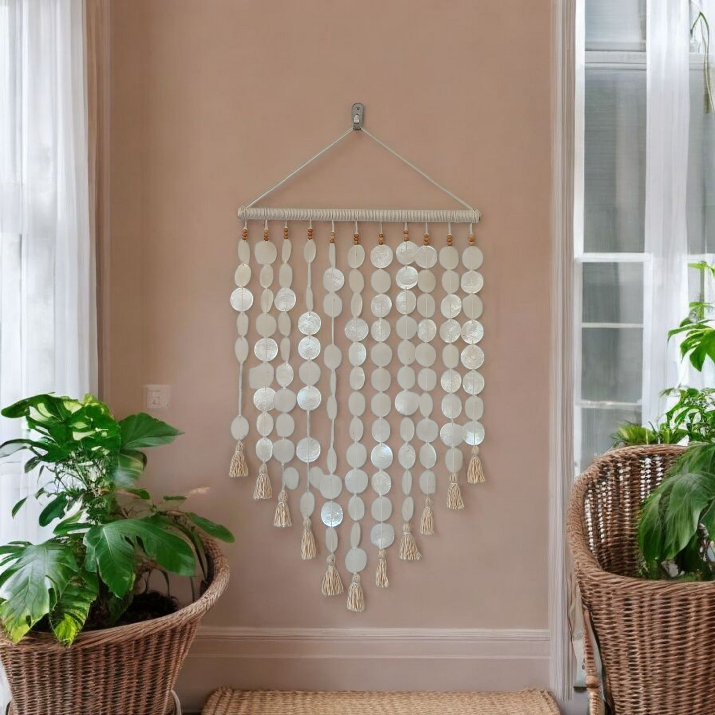 Capiz Shell with Cotton Tassel Wall Decor
