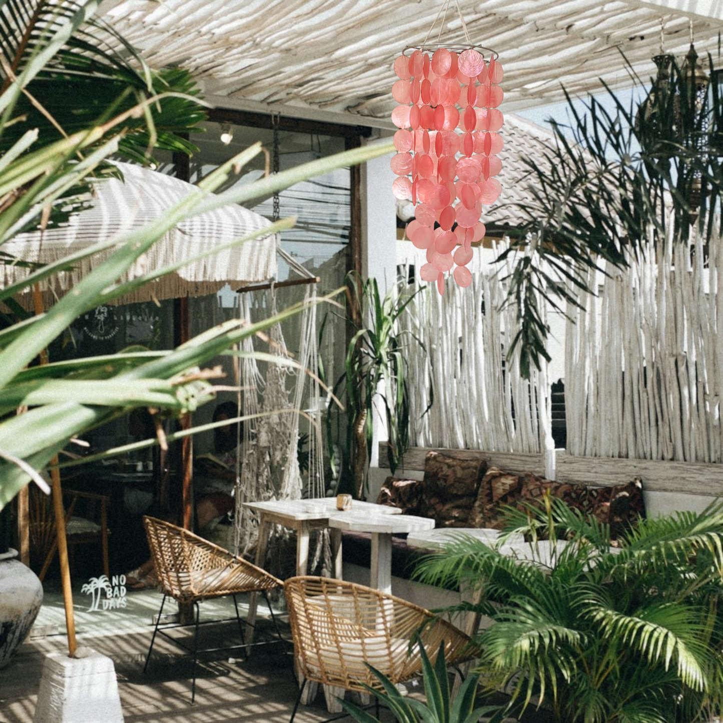 Pink Capiz Shell Chandelier, Pink Capiz Wind Chime