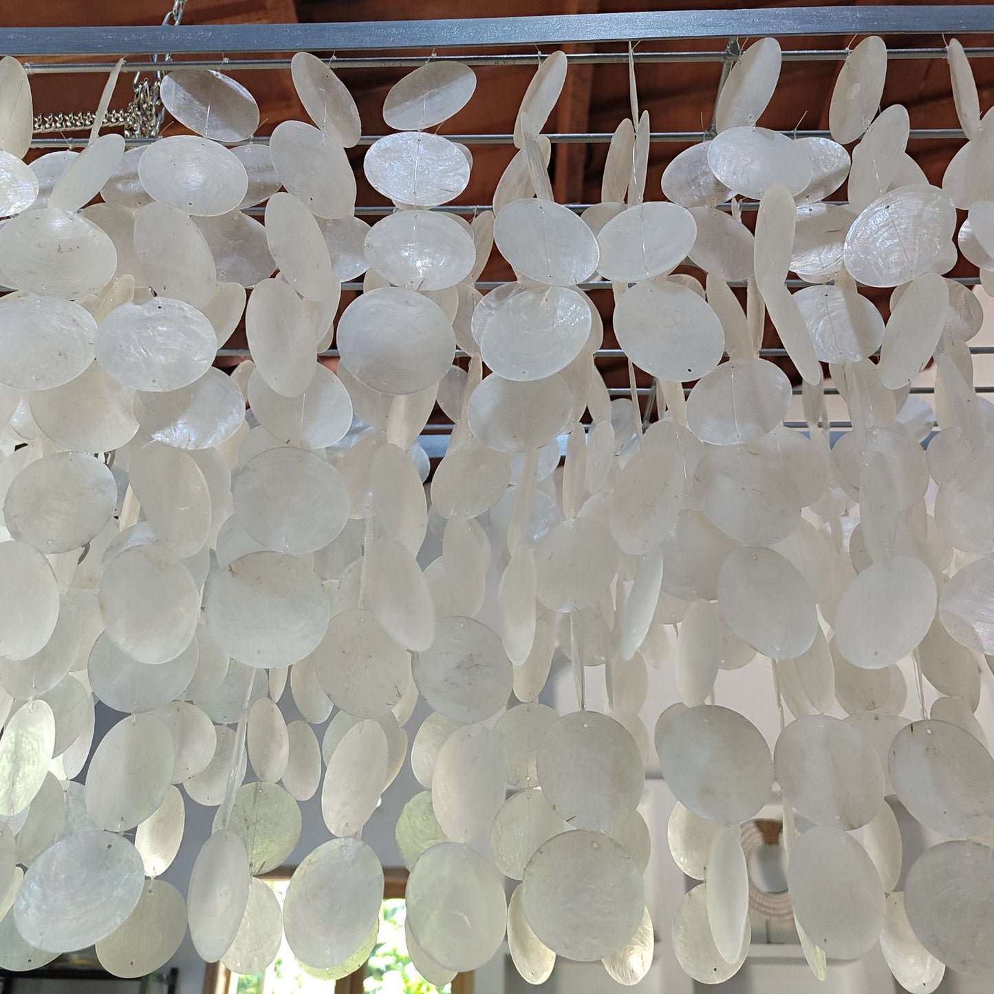 Capiz Shell Rectangular Chandelier for Coastal Dining Room Lighting