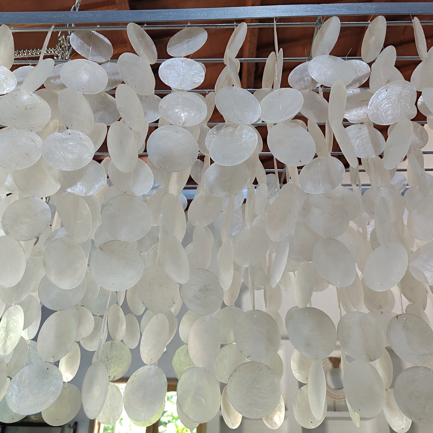 Capiz Shell Rectangular Chandelier, Coastal Dining Room Lighting