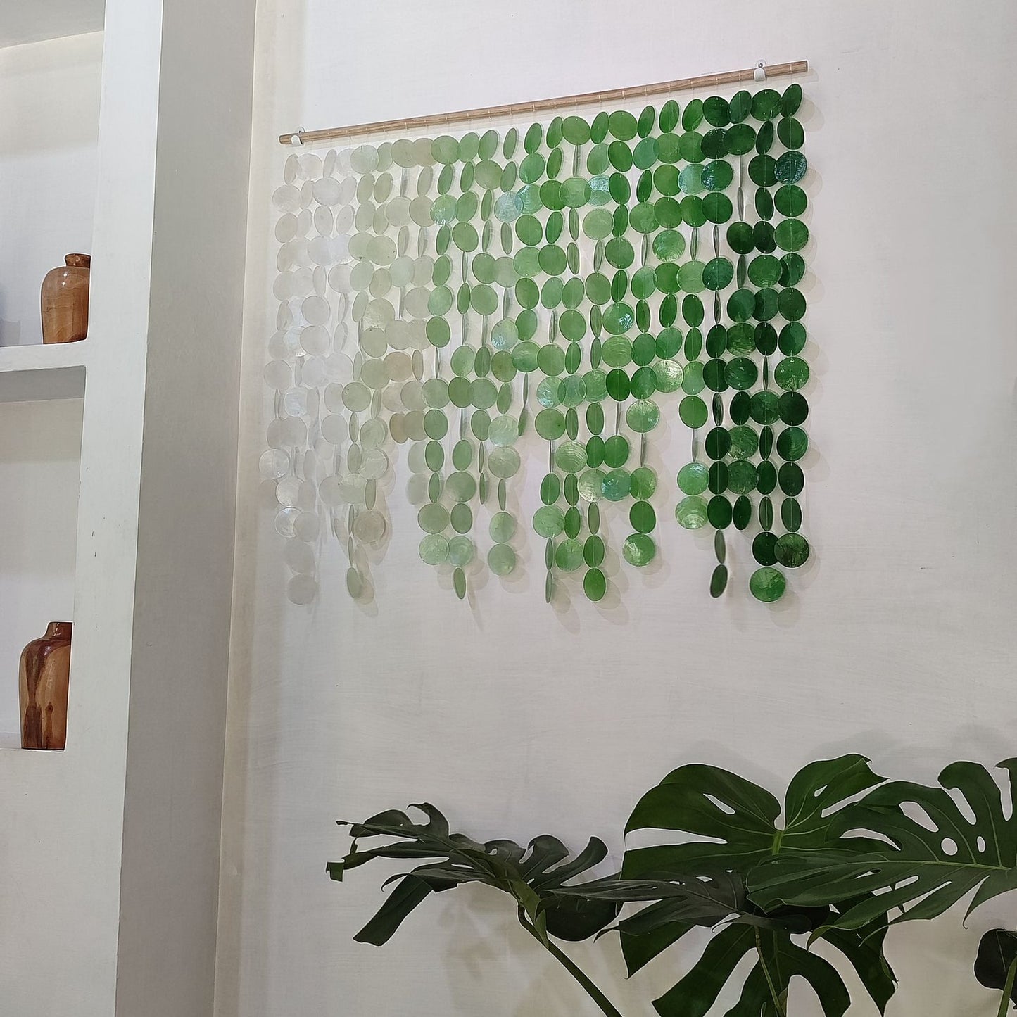 Ombre green capiz wall Hanging for Natural and Beach House Interior Decor