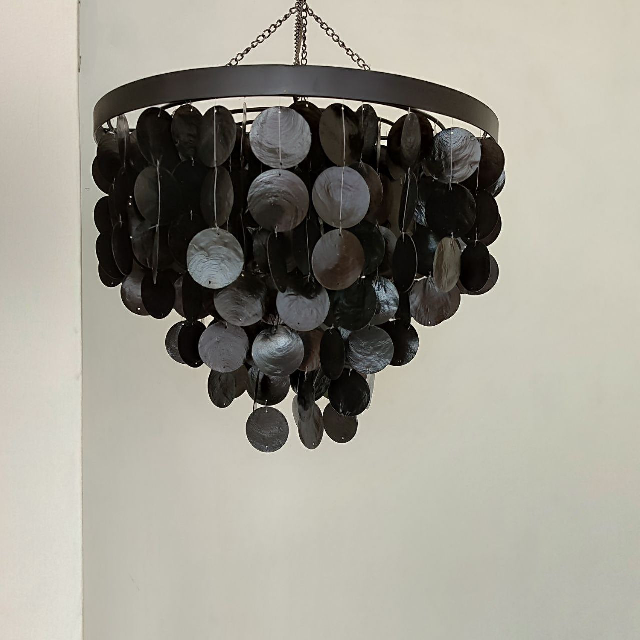 Black Capiz Shell Chandelier (Size Medium)