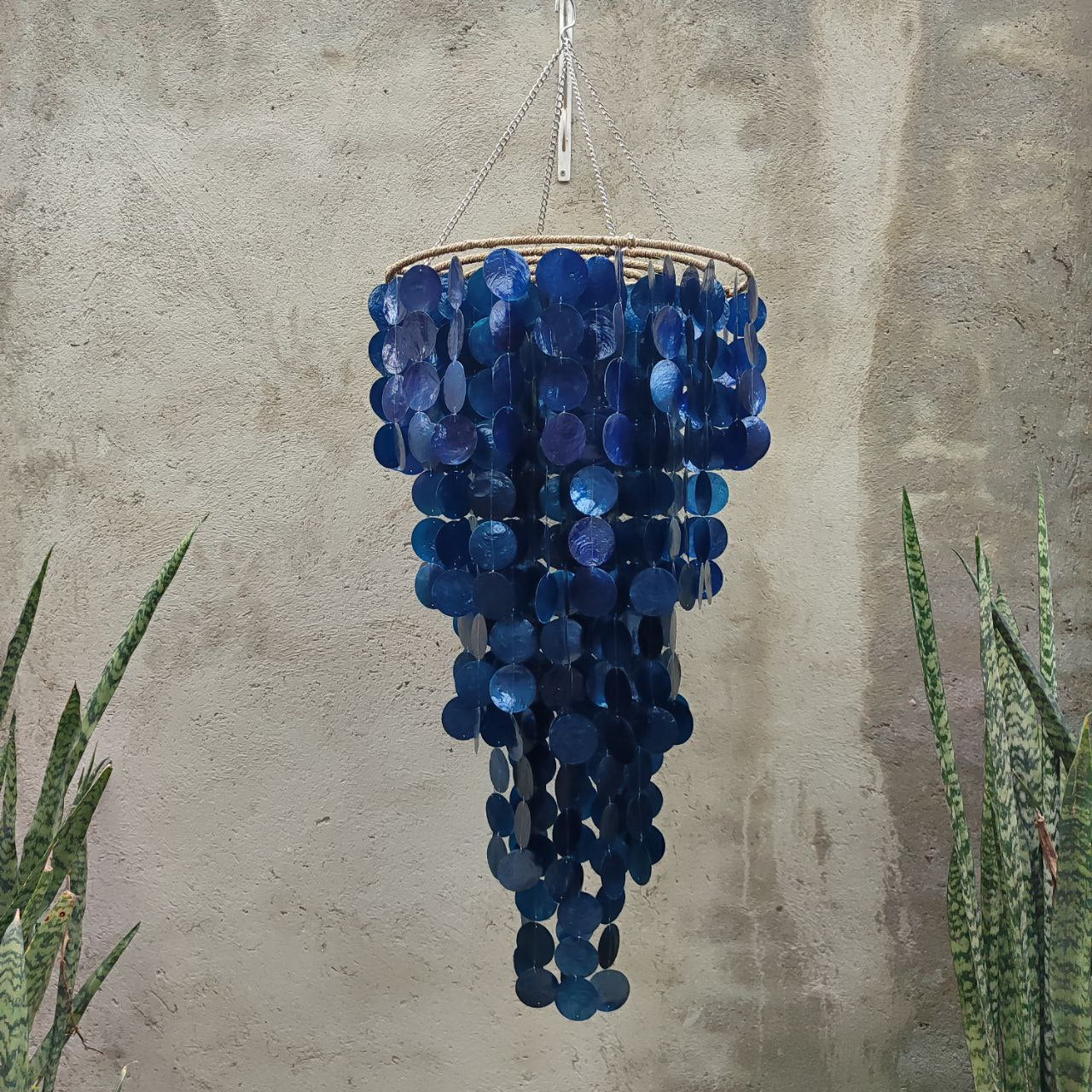 Navy Blue Capiz Shell Wind Chime Chandelier