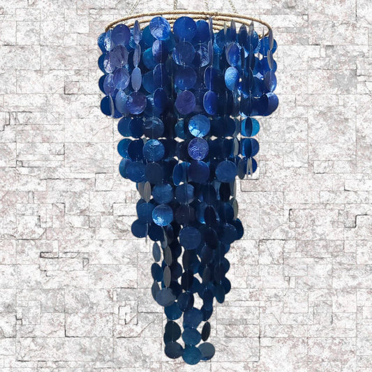 Navy Blue Capiz Shell Wind Chime Chandelier