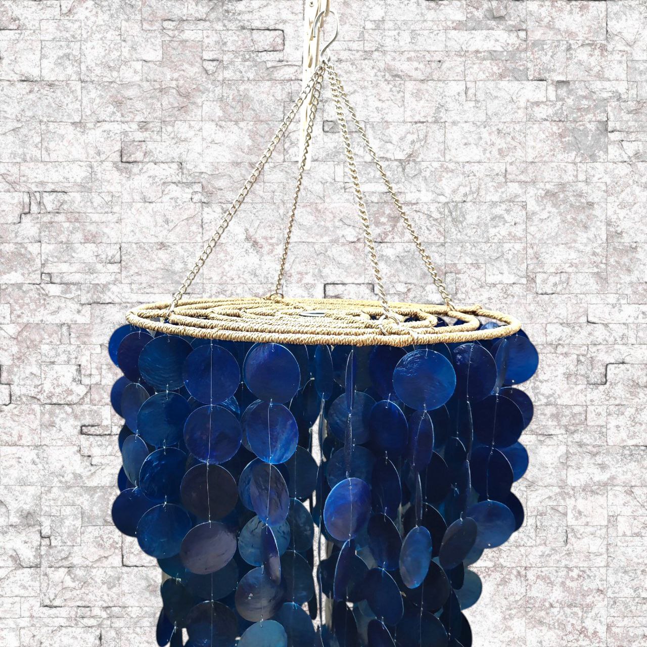 Navy Blue Capiz Shell Wind Chime Chandelier