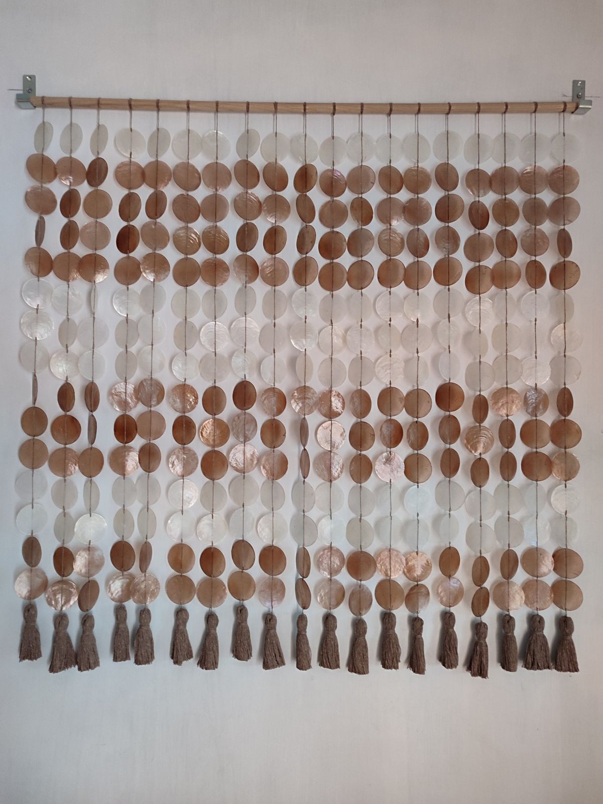 Brown and White Capiz Shell Wall Decor for Boho Interior Room