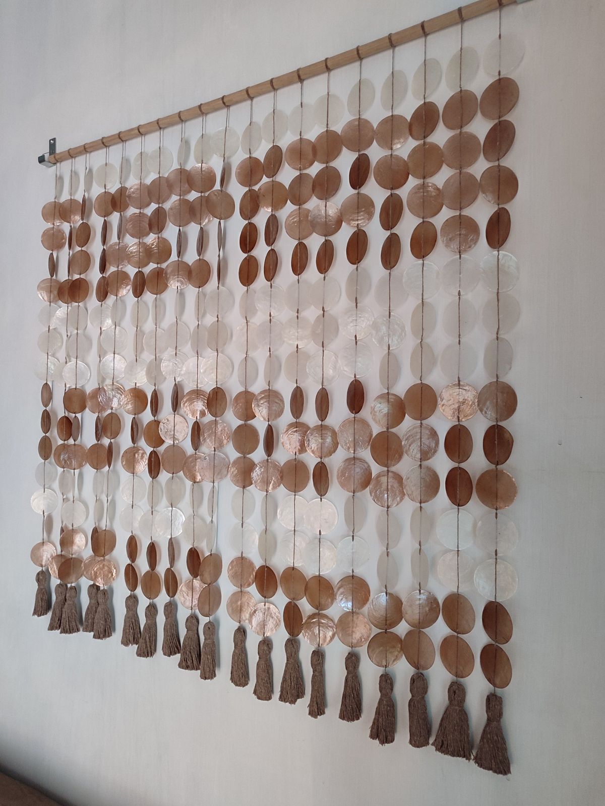 Brown and White Capiz Shell Wall Decor for Boho Interior Room
