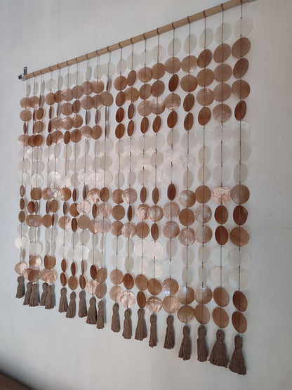 Brown and White Capiz Shell Wall Decor for Boho Interior Room
