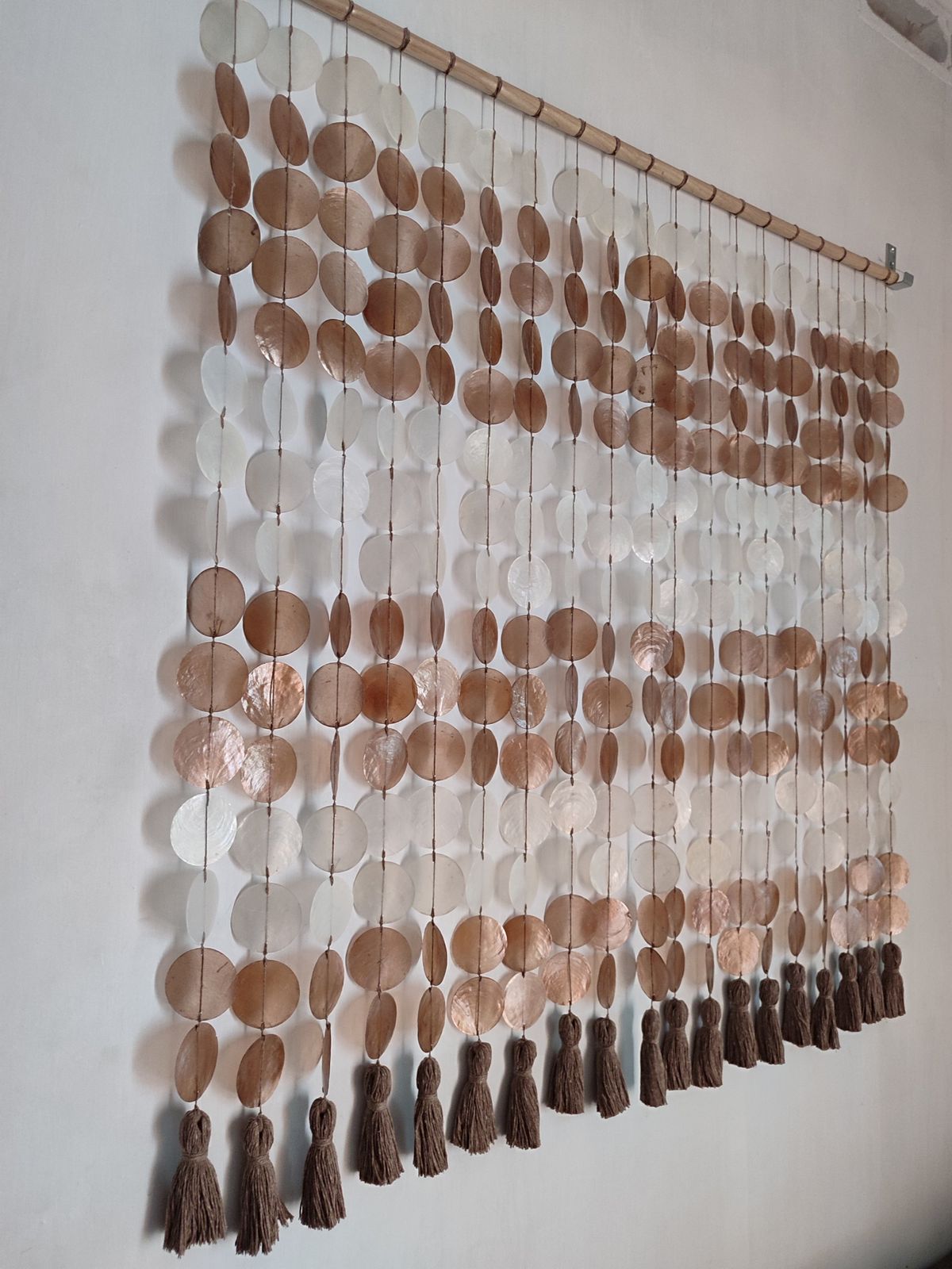 Brown and White Capiz Shell Wall Decor for Boho Interior Room