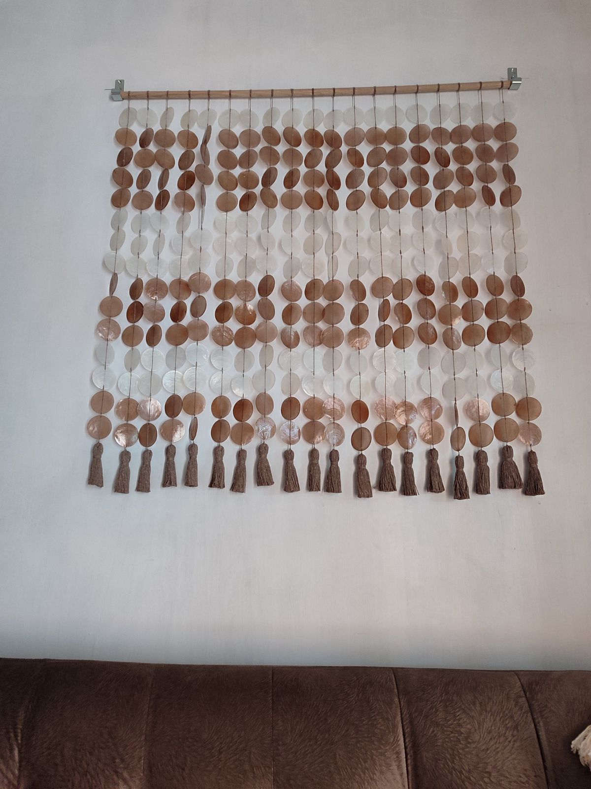 Brown and White Capiz Shell Wall Decor for Boho Interior Room