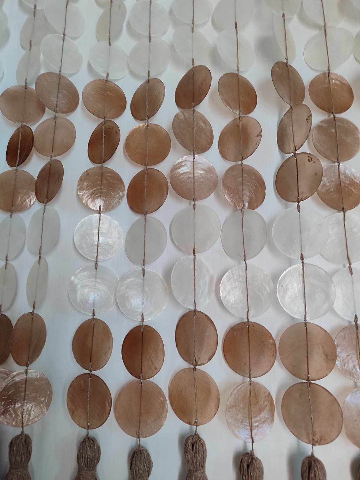 Brown and White Capiz Shell Wall Decor for Boho Interior Room