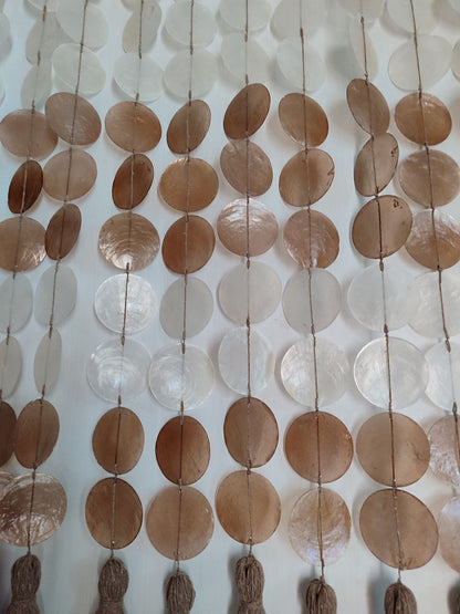 Brown and White Capiz Shell Wall Decor for Boho Interior Room