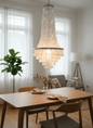 Large White Capiz shell Chandelier, Handmade Coastal Lighting