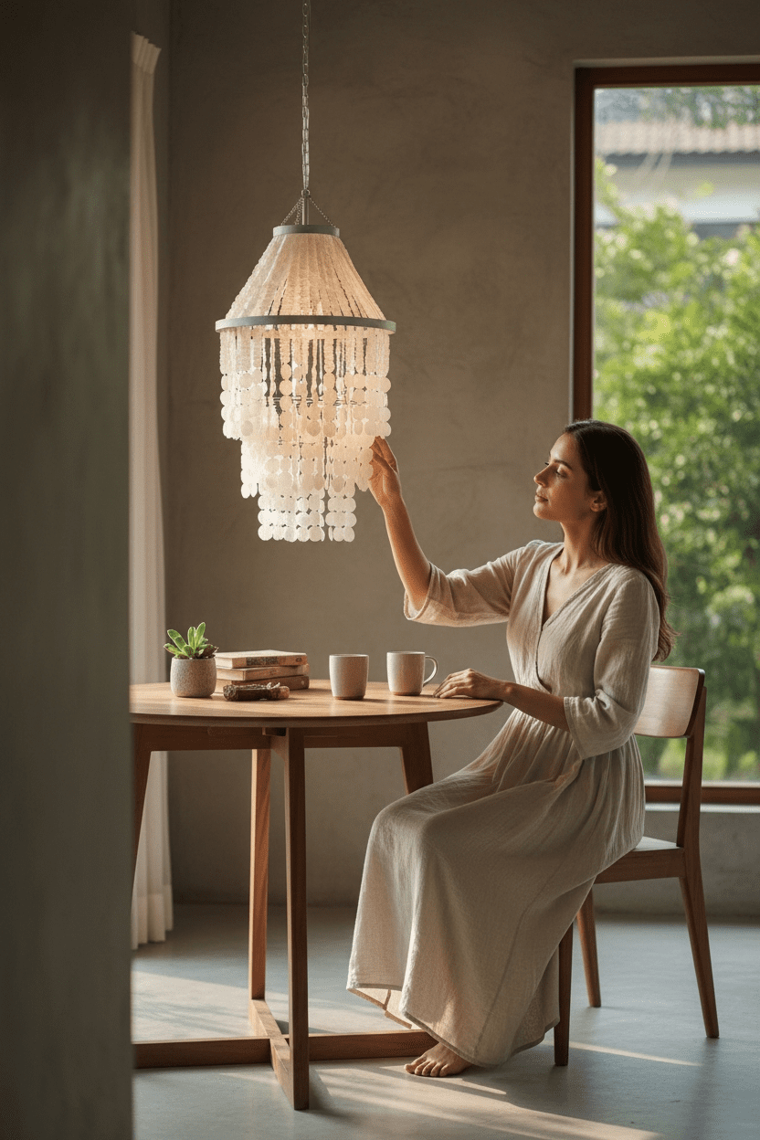 Capiz Shell Pendant Light, Capiz Lamp Shade