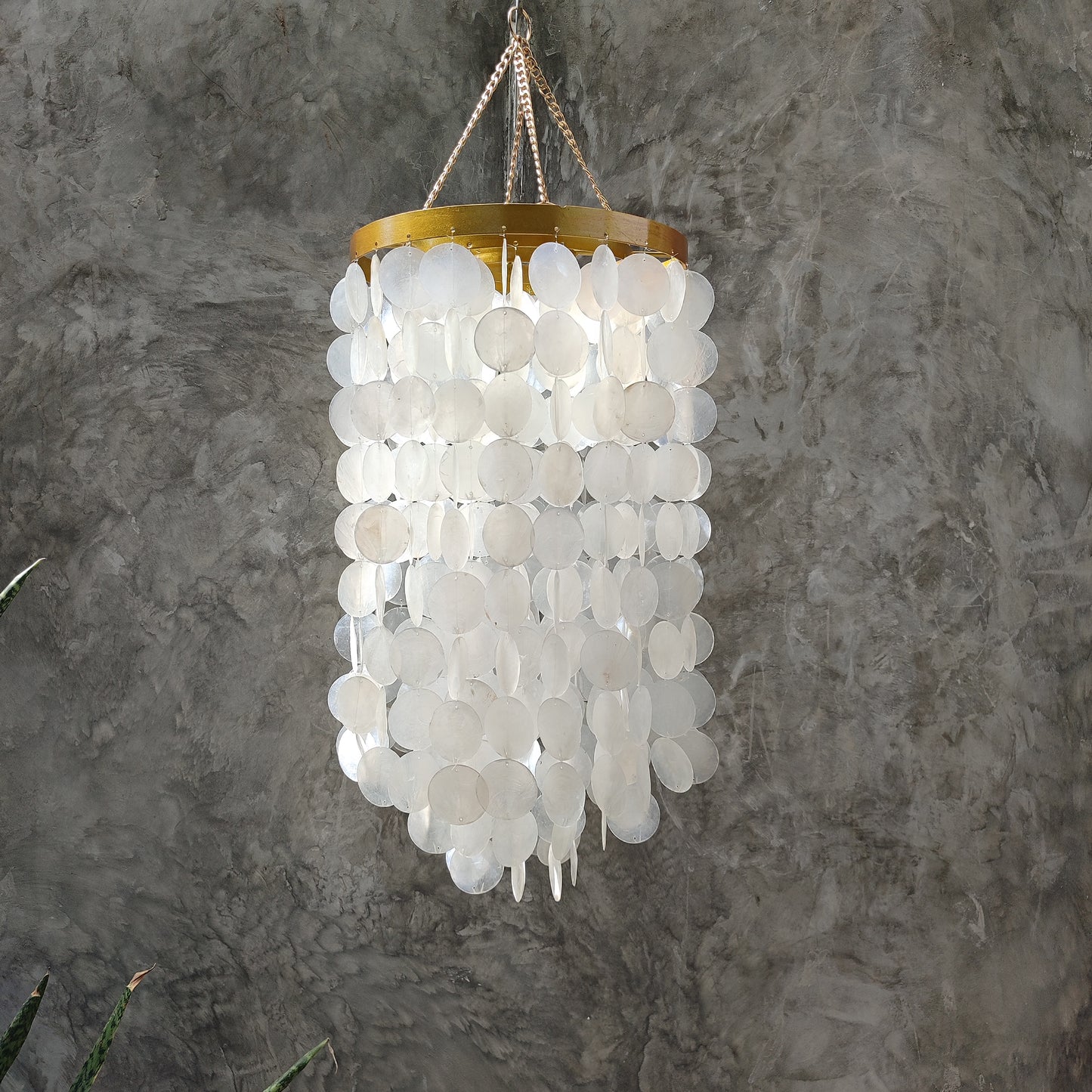 Gold metal frame capiz chandelier