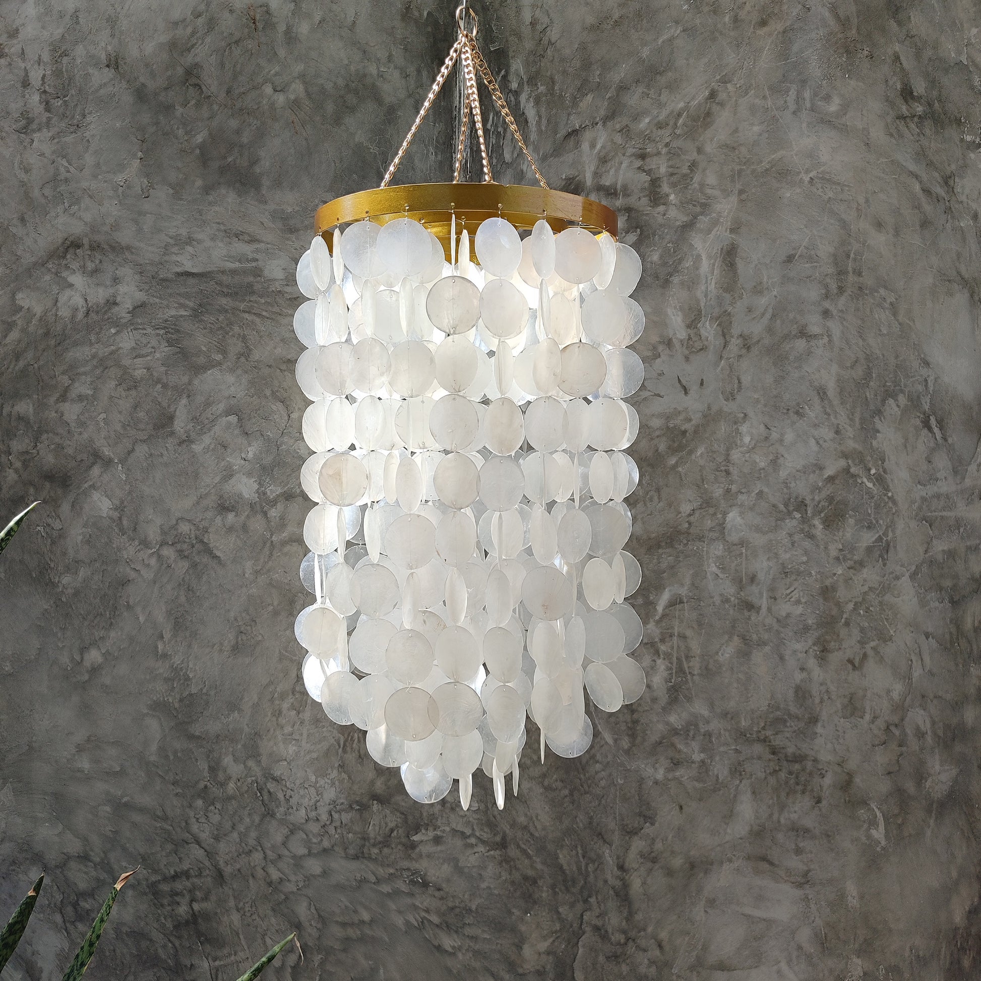 Gold metal frame capiz chandelier