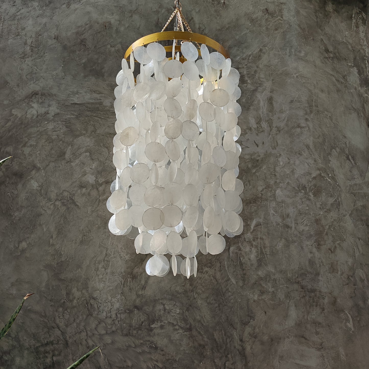 Gold metal frame capiz chandelier 3