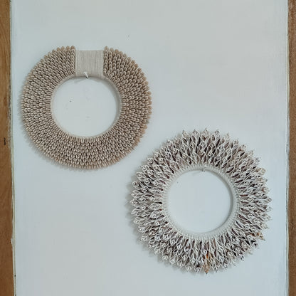 Set of 2 Sea Shell wall Decor, Papua Necklace: Coastal Bohemian Wall Art