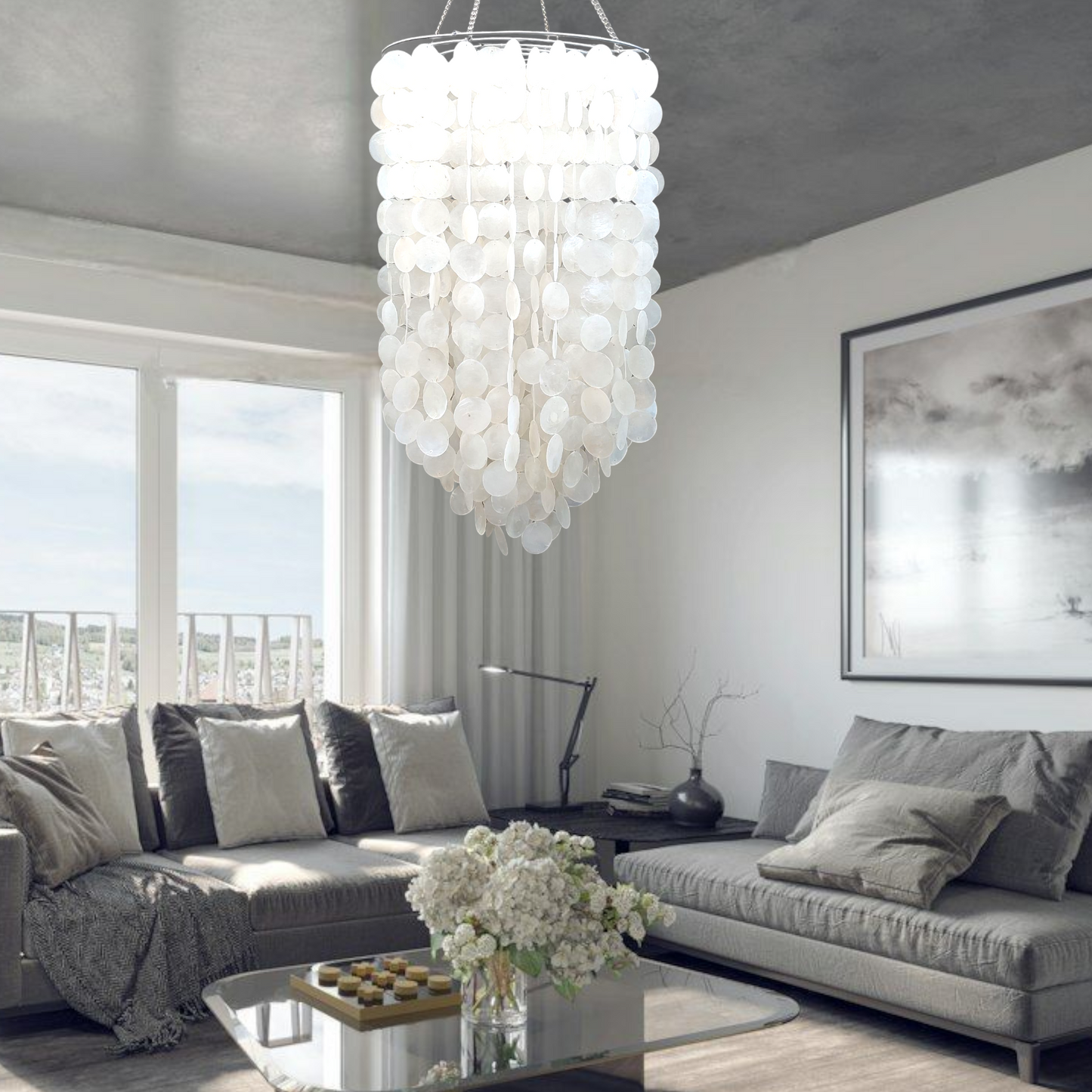 Capiz Chandelier Lamp Shade Natural White