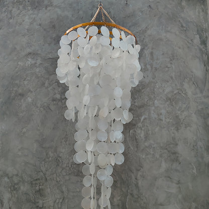 White Capiz Shell Chandelier with Gold Metal Frame