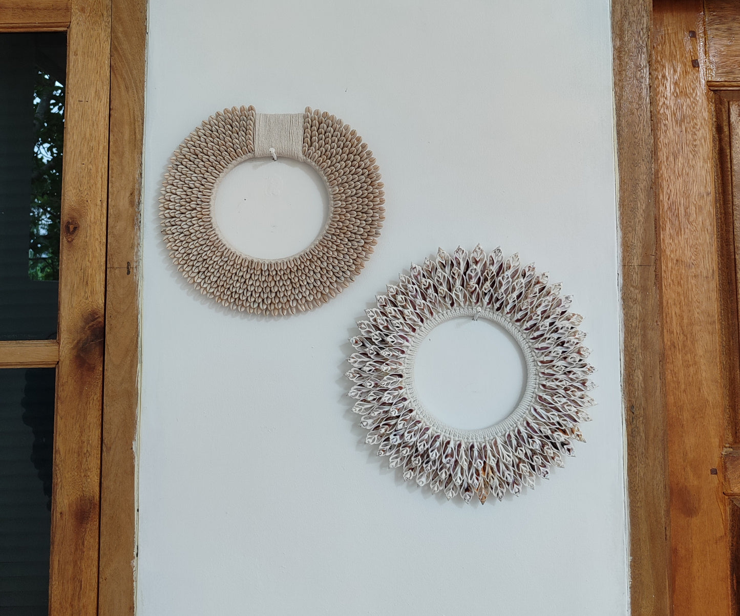 Set of 2 Sea Shell wall Decor, Papua Necklace: Coastal Bohemian Wall Art