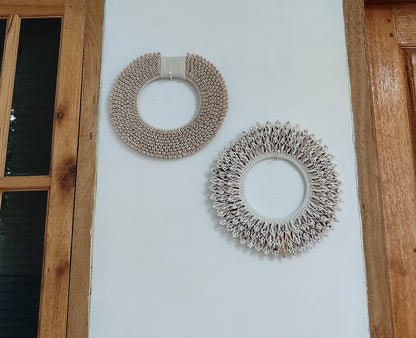 Set of 2 Sea Shell wall Decor, Papua Necklace: Coastal Bohemian Wall Art