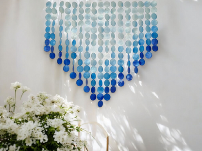 Ombre Blue Capiz Wall Decor: Boho Wall Art - Shell curtain for window or Door
