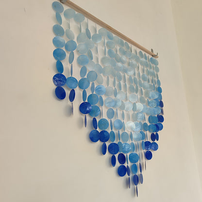 Ombre Blue Capiz Wall Decor: Boho Wall Art - Shell curtain for window or Door
