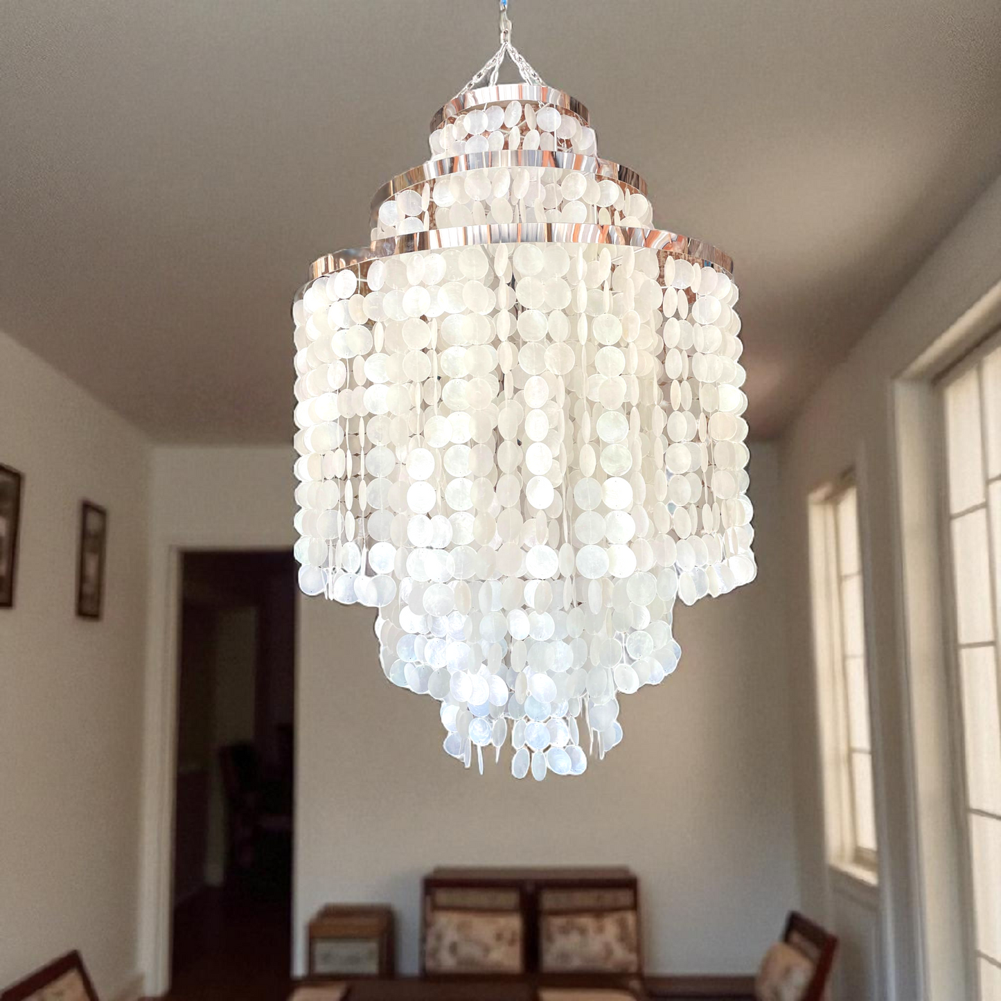 Capiz shell chandelier