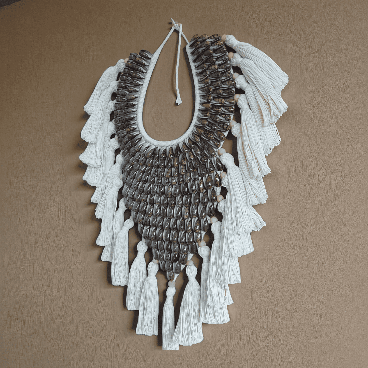 Papua Shell Necklace Wall Decor: Tribal Shell Necklace Display | Boho Shell Decor | Shell Wall Art