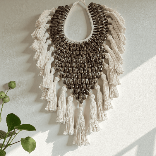 Papua Shell Necklace Wall Decor: Tribal Shell Necklace Display | Boho Shell Decor | Shell Wall Art