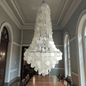 Large White Capiz shell Chandelier, Handmade Coastal Lighting