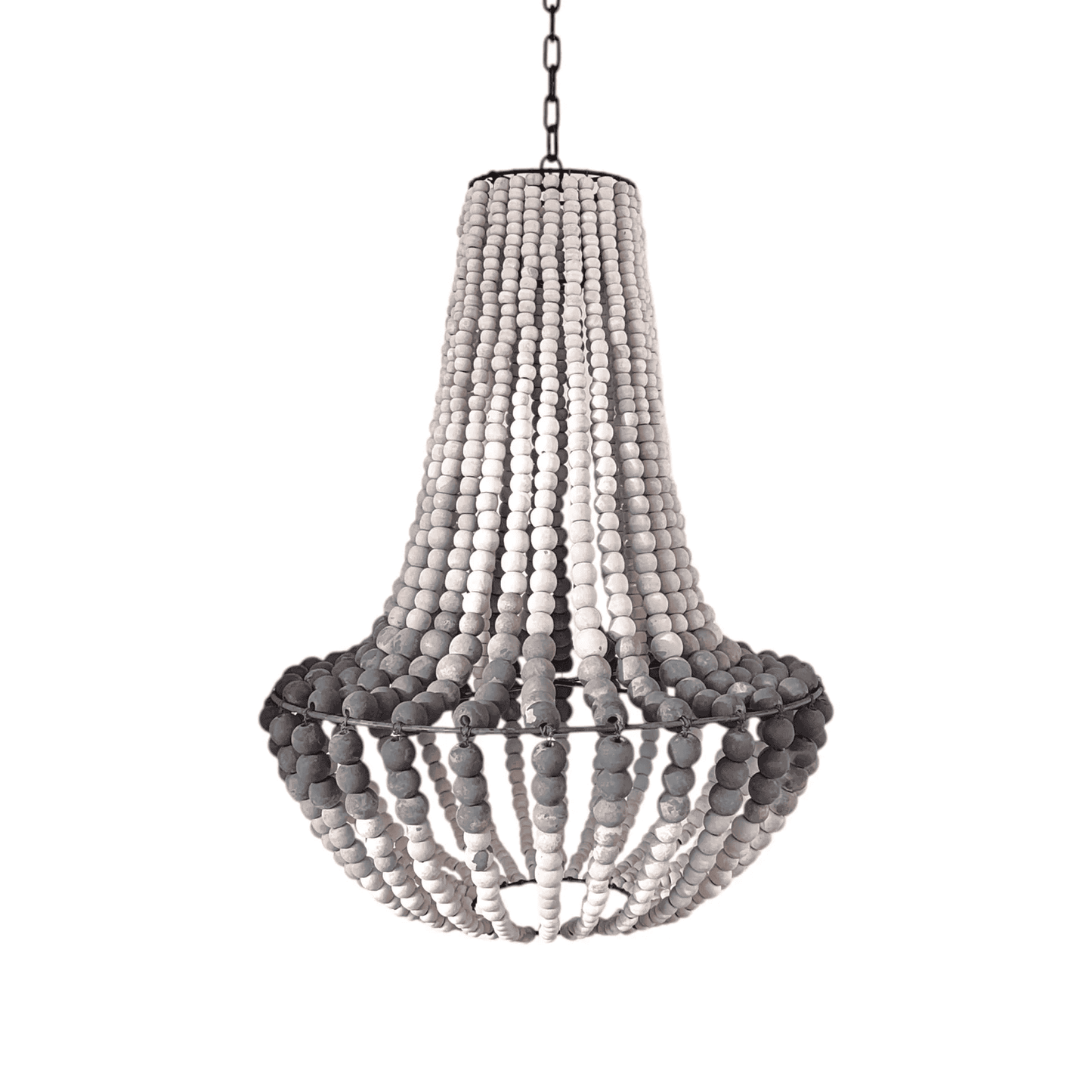 Wooden beaded chandelier with on a white background