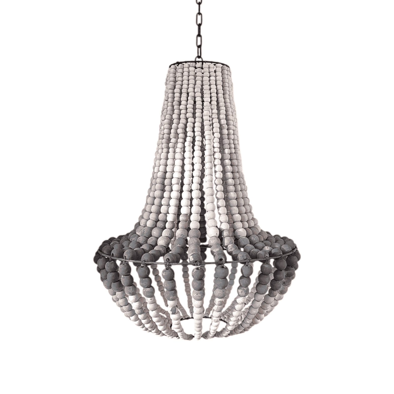 Wooden beaded chandelier with on a white background