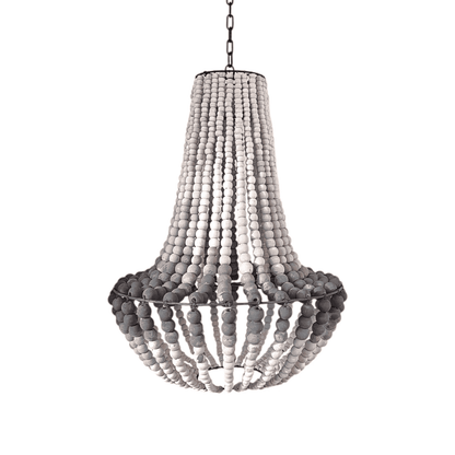 Wooden beaded chandelier with on a white background