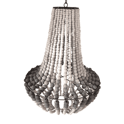 Decorative chandelier with wooden beads on a white background