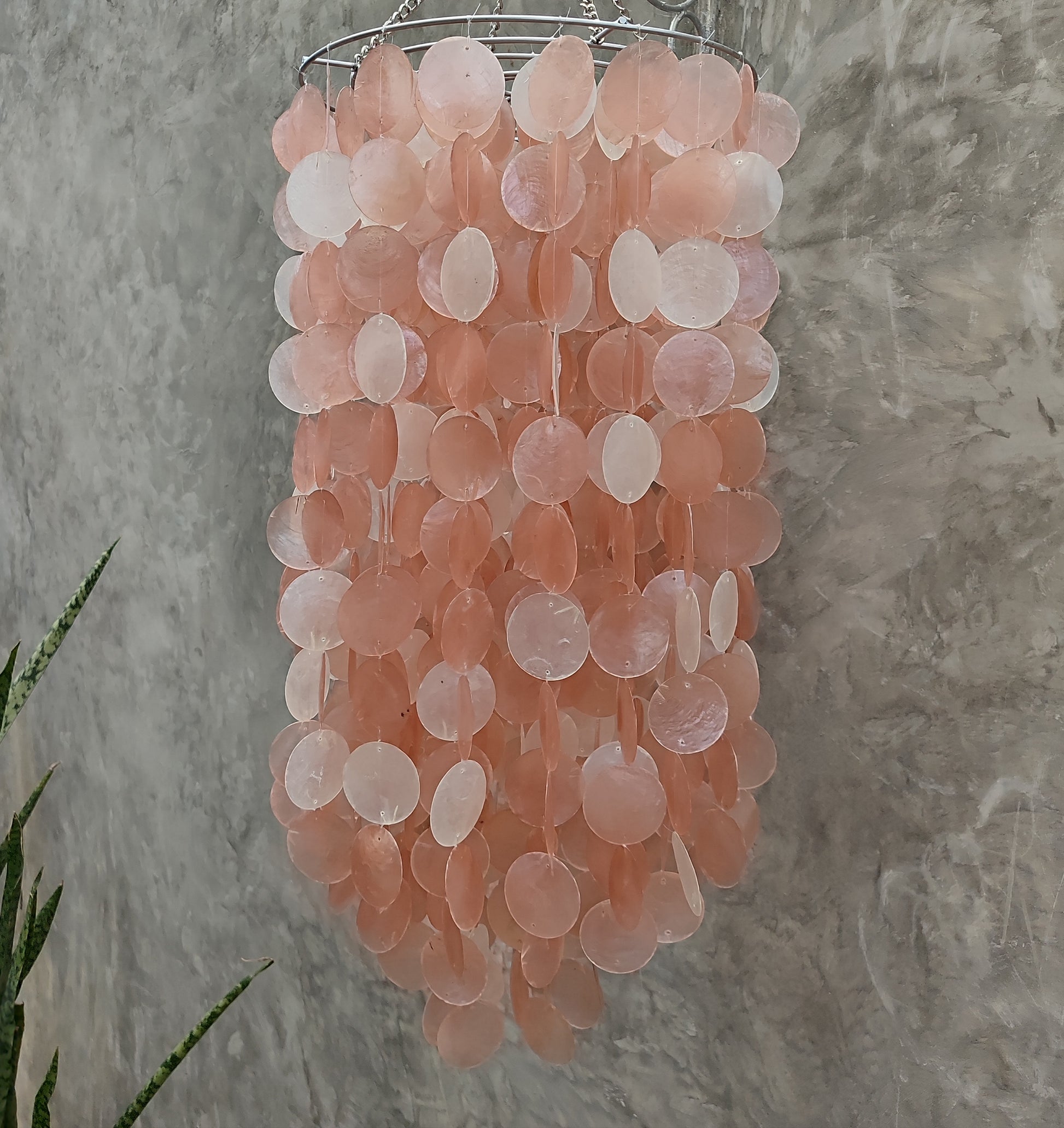 Peach capiz shell chandelier