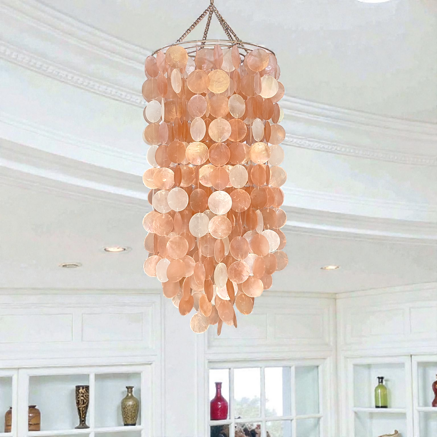 Peach capiz shell chandelier