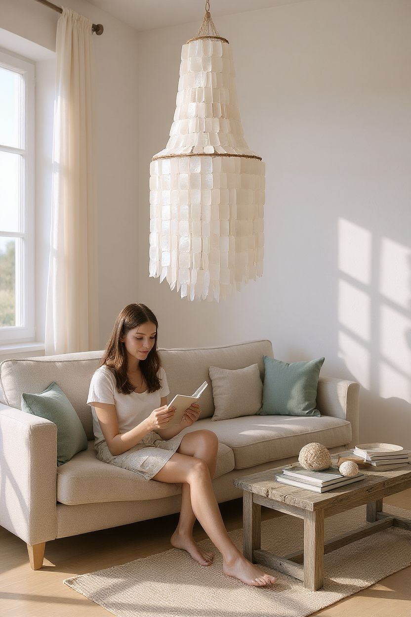 Natural Square Capiz Chandelier