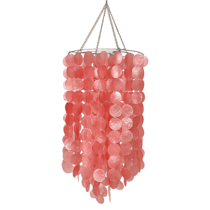 Pink capiz shell chandelier on a white background