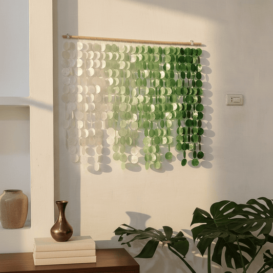Ombre green capiz wall Hanging for Natural and Beach House Interior Decor